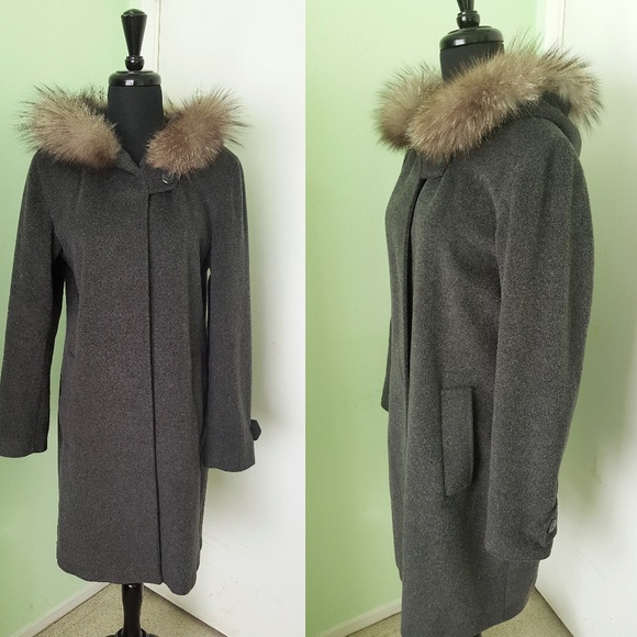 Ellen Tracy Gray Wool Coat w/ Fox Fur Trim Sz 8 - Picture 3 of 7